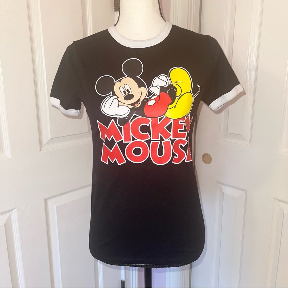 Disney Mickey Mouse black short sleeve shirt w/ white collar, size small